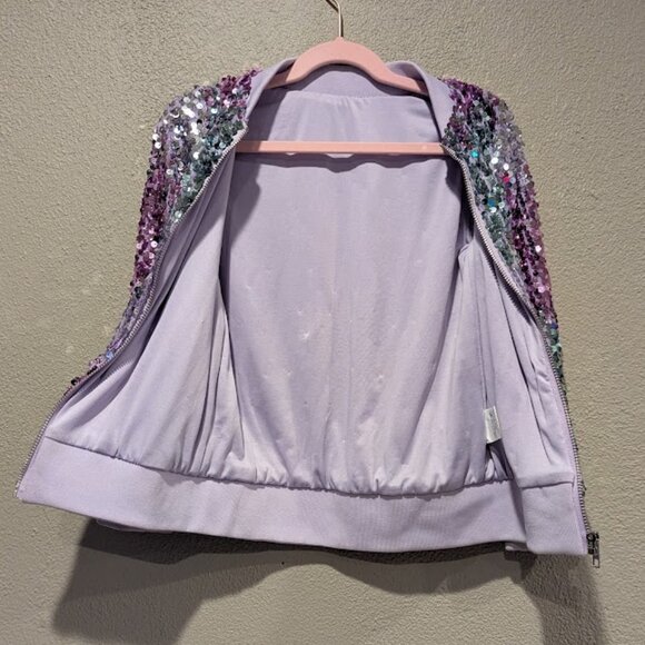 Girls Multicolor Sequin Bomber Jacket – Size Large (Fits 6/7) ✨💜 - Picture 4 of 4
